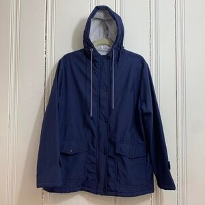 Womens navy blue‎ lightweight linded windbreaker with hood size large fisherman